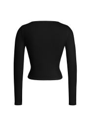 Black Cut-out Slim Fit Long Sleeve Crop Top