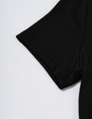 Black Button U Neck Crop Top and Drawstring Pants Set