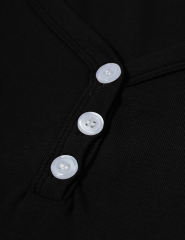 Black Button U Neck Crop Top and Drawstring Pants Set