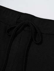 Black Button U Neck Crop Top and Drawstring Pants Set