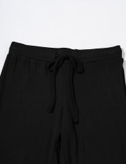 Black Button U Neck Crop Top and Drawstring Pants Set