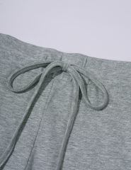 Grey Button U Neck Crop Top and Drawstring Pants Set