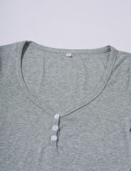 Grey Button U Neck Crop Top and Drawstring Pants Set
