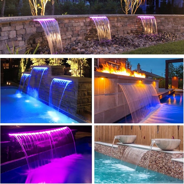 Ip68 Landscape Decorative Water Descent Blade Led Color Rgb Swimming Pool Waterfall Lights
