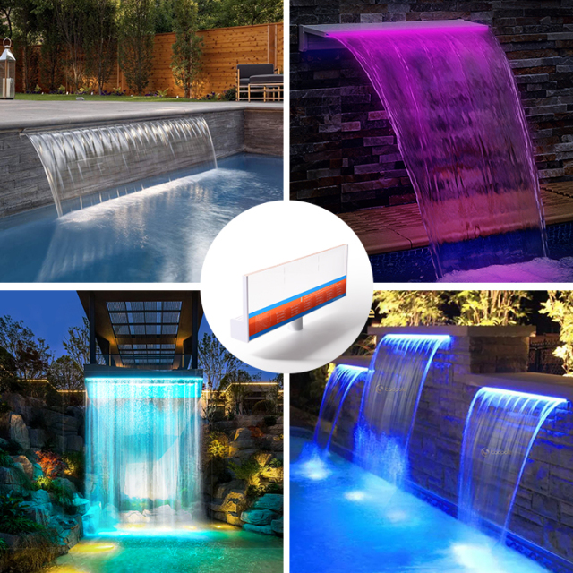 Acrylic Material And Sheer Descent Water Feature Cascade Swimming Pool Waterfall Fountain With Sheer