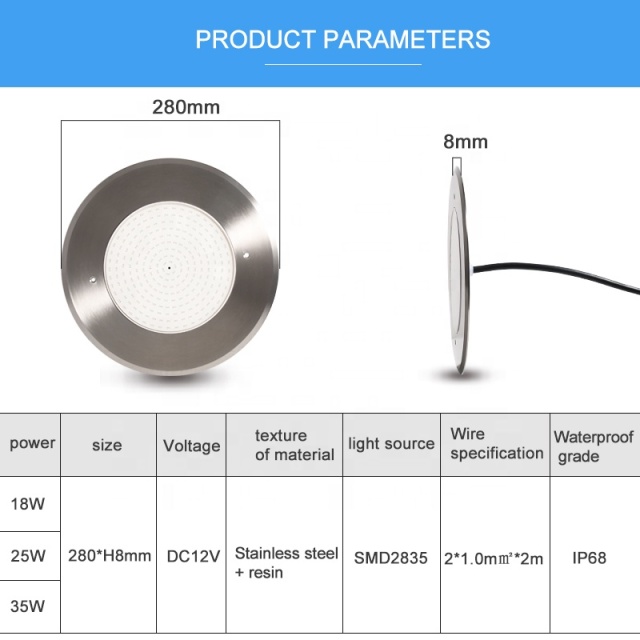 QuYie Remote Control Led Swimming Pool Lamp 12V Surface Mounted Slim Led Rgb Swimming Pool Light