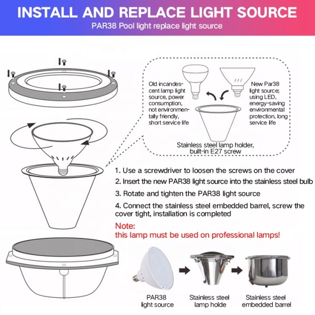Led Par38 12V Rgb Colorful Remote Control Replaceable Ip68 Underwater Pool Led Swimming Pool Bulb Light