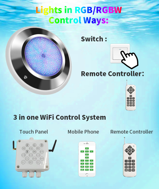 QuYie Wifi Control 316L Stainless Steel IP68 Surface Mounted Underwater Lights 18w 24w 35w RGBW Led Swimming Pool Light