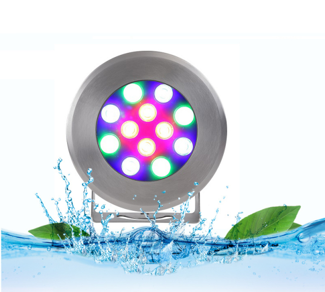 QuYie 304 Stainless Steel IP68 RGB Colorful LED Underwater Fountain Spotlight with Clip Fixture