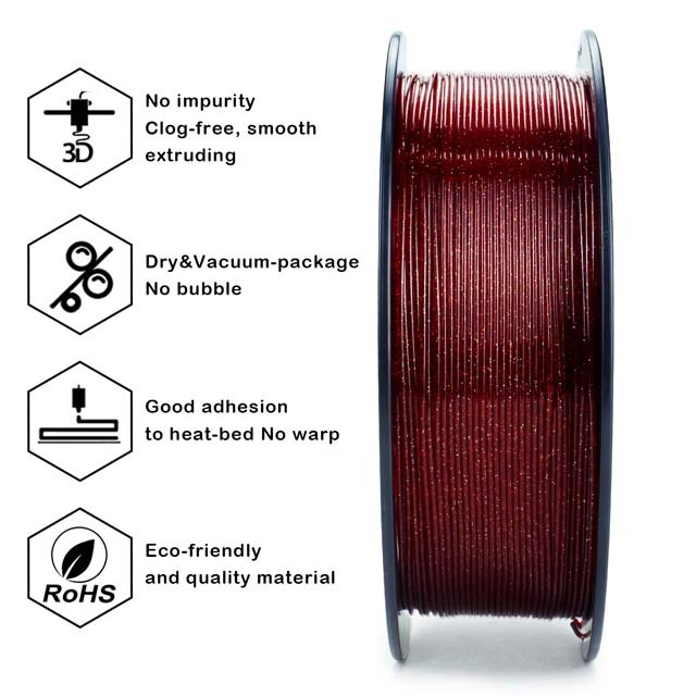 ZIRO Twinkling PLA Filament, Bright Red, 1.75mm, 1kg