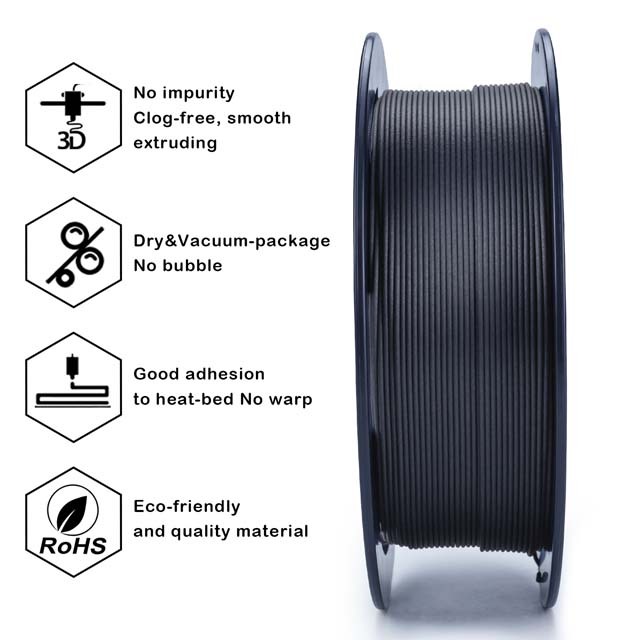 ZIRO Carbon fiber PLA Filament, Black, 800g, 1.75mm