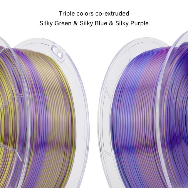 ZIRO Triple Color Co-extrusion Silky PLA Filament - 1kg, 1.75mm, Blue&amp;Green&amp;Purple