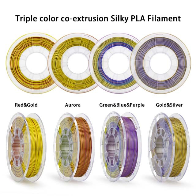 ZIRO Triple Color Co-extrusion Silky PLA Filament - 1kg, 1.75mm, Blue&amp;Green&amp;Purple