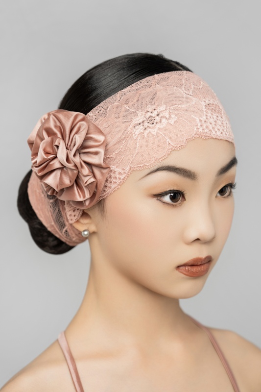 Girls Satin Flower Hair Clip Lace Headband (RosePink)