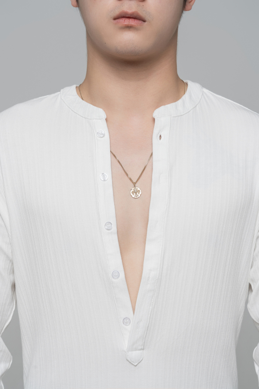 Men's Beauty Strip Button Top (White)
