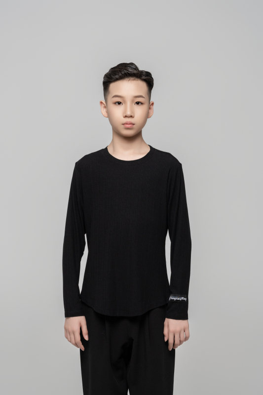 Boy's Beauty Strip Round Button Top (Black)