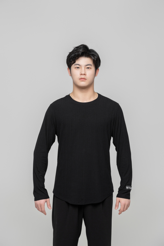 Men's Beauty Strip Round Button Top (Black)