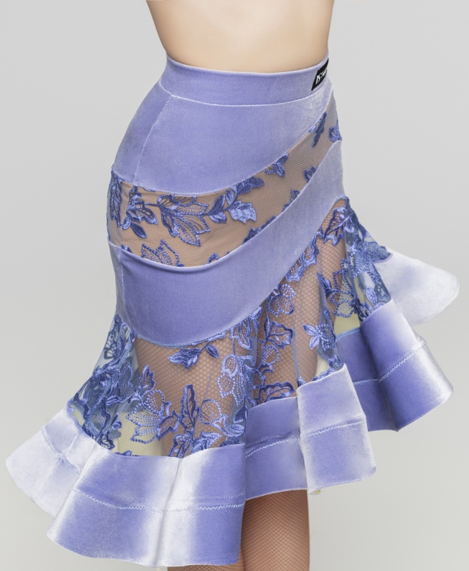 Velvet stitching roses Embroidered Latin skirt（Violets）