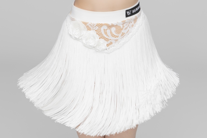 Lace flowers with triangular tassels skirt（White）