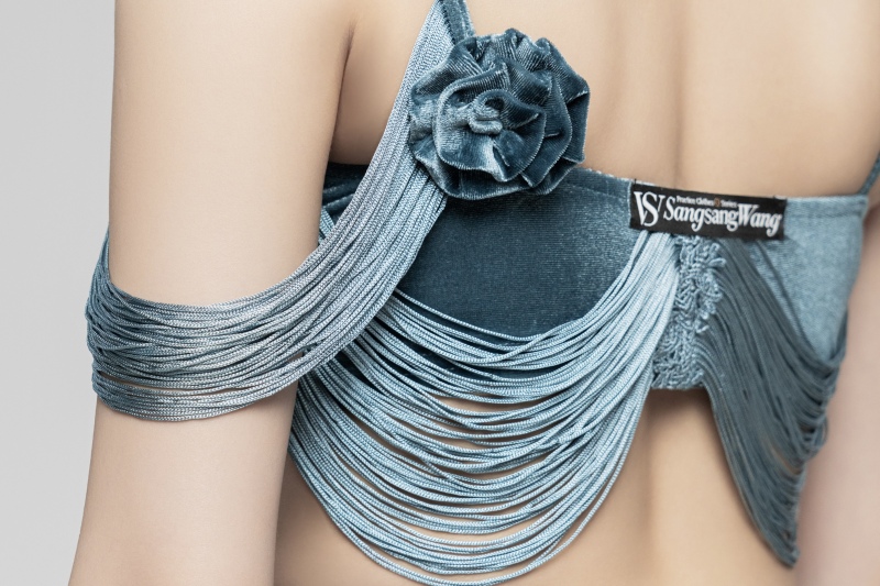 Velvet flowers Hanging Tassels Short Suspender（Black）