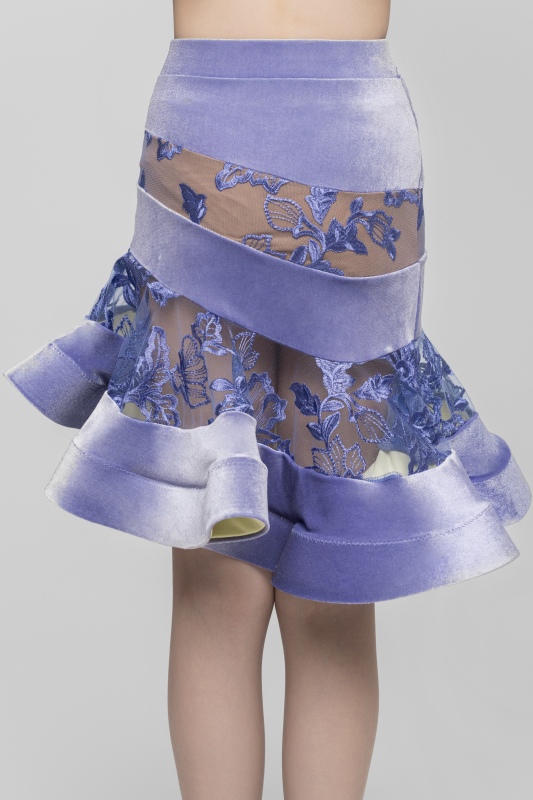 Velvet stitching roses Embroidered Latin skirt（Violets）