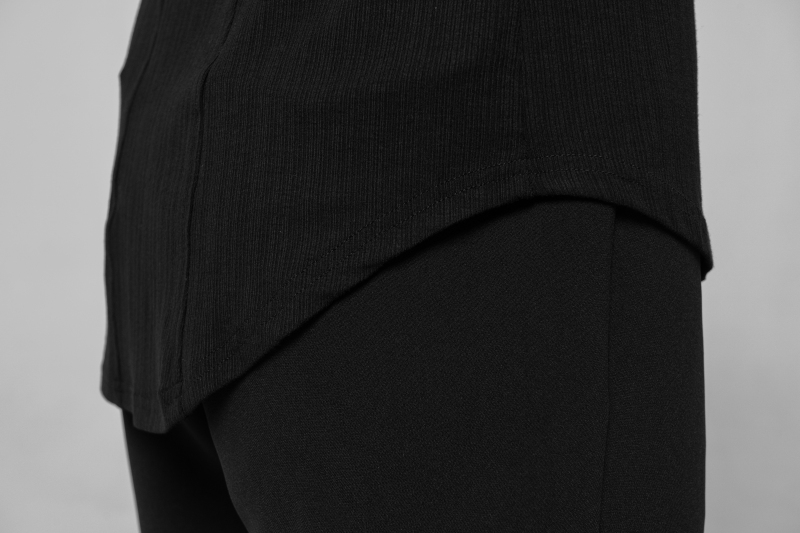Men's Beauty Strip Round Button Top (Black)