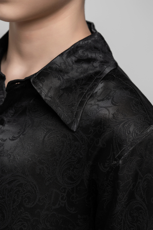 Boy Dark Embroidery pattern Shirt(Black)