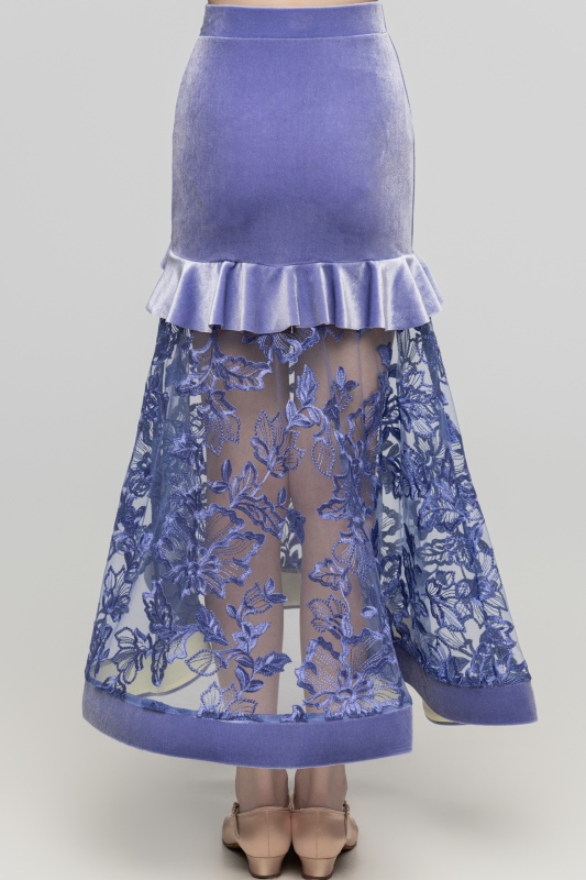 Velvet stitching roses Embroidered Modern skirt（Violets / With Sleeve Decoration）