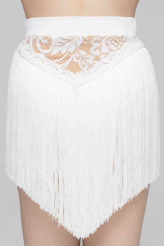 Lace flowers with triangular tassels skirt（White）