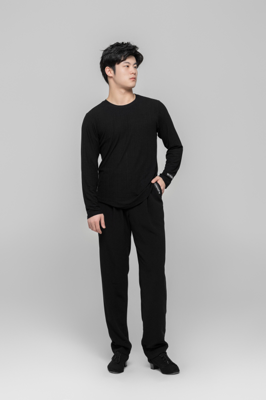 Men's Beauty Strip Round Button Top (Black)