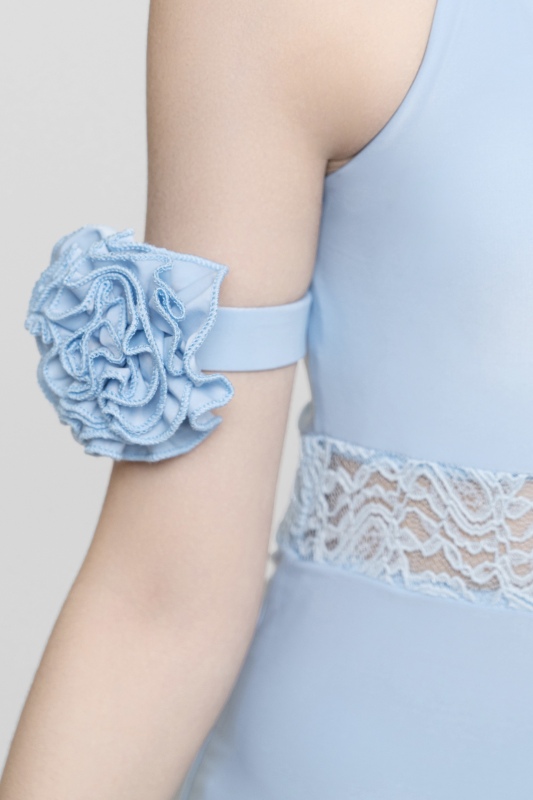 Suspender patchwork lace fishtail Dress（Blue /White arm flower）