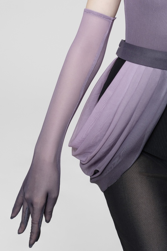Pink gradient Short sleeveless open-back gauze dress（With Headband、Gloves）