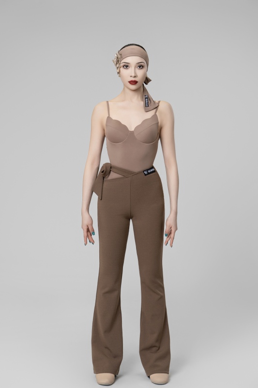 oblique belt Tie flared crotch trousers（Cocoa）