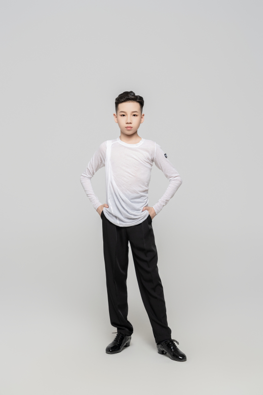 Boy Cotton Irregular Wavy Long Sleeve Top（Black）