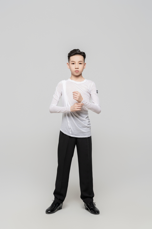 Boy Cotton Irregular Wavy Long Sleeve Top（Black）