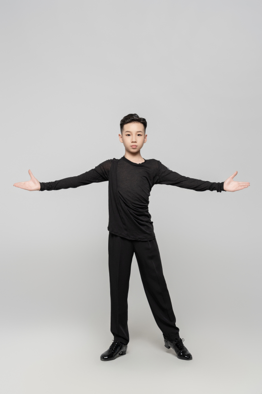 Boy Cotton Irregular Wavy Long Sleeve Top（Black）