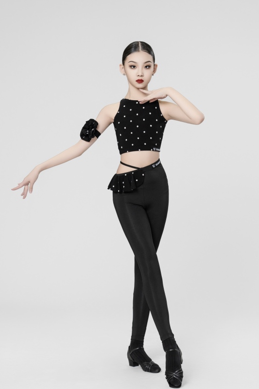 Sleeveless backless leggings suit (Polka dots / With arm flower ornament)
