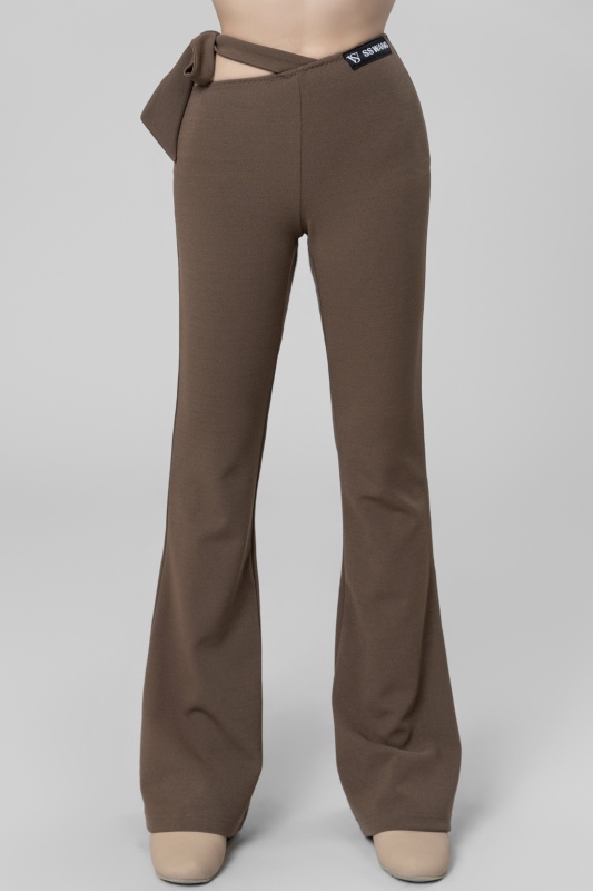 oblique belt Tie flared crotch trousers（Cocoa）