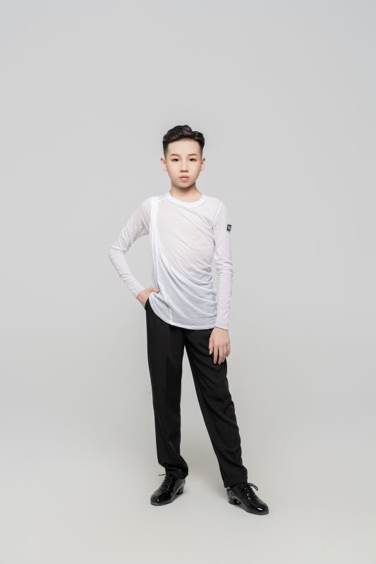 Boy Cotton Irregular Wavy Long Sleeve Top（White）