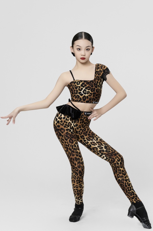 Leopard-print bow pants suit （With Arm flower、Earring）