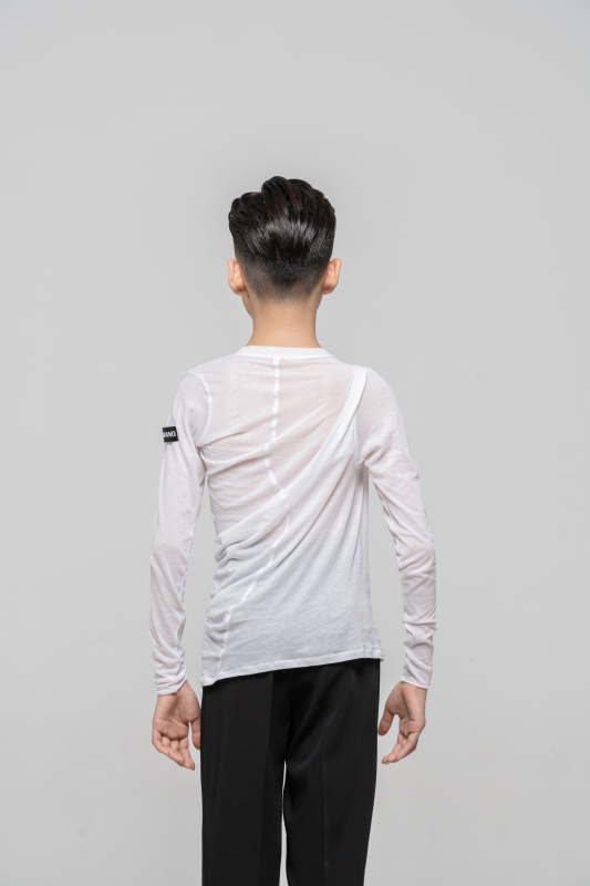 Boy Cotton Irregular Wavy Long Sleeve Top（White）