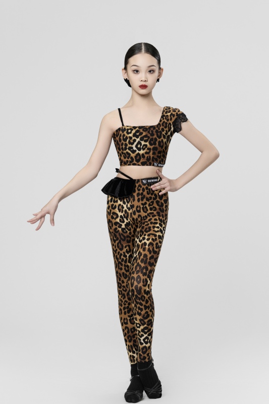 Leopard-print bow pants suit （With Arm flower、Earring）