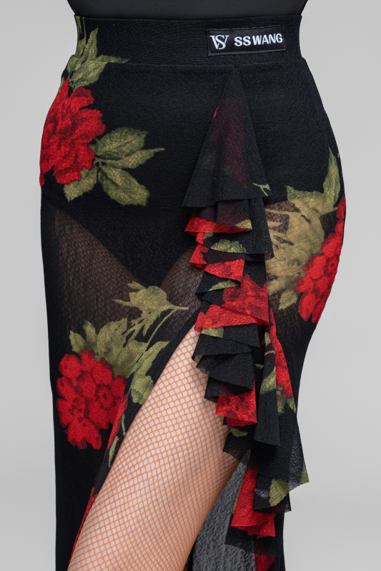 Red-rose open hip slit skirt（With headband）