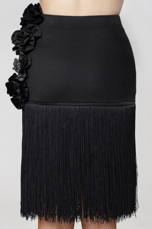 Multi-Flowers Tassels skirt（Black）