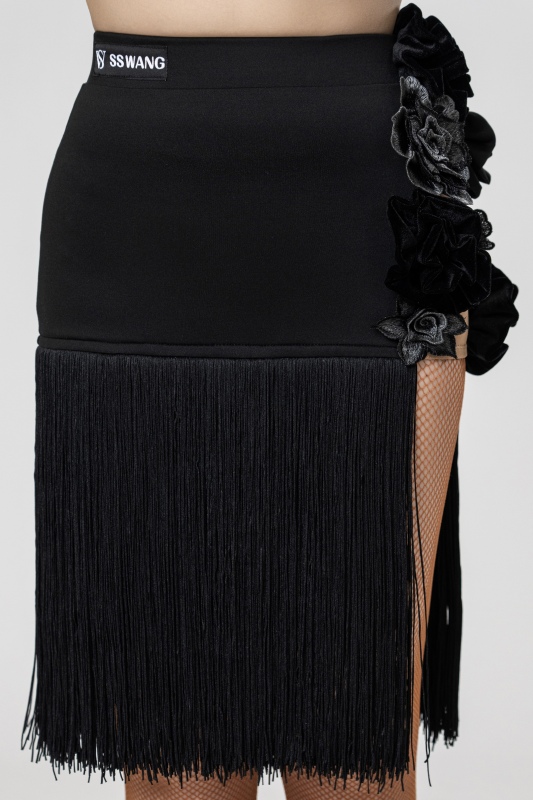 Multi-Flowers Tassels skirt（Black）
