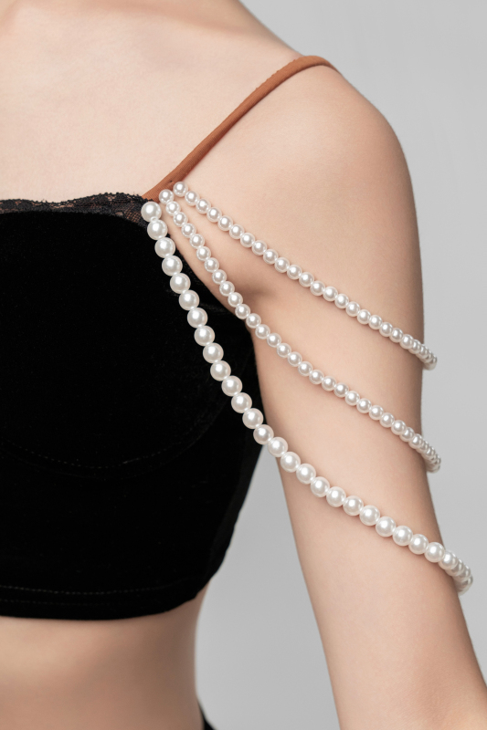 Velvet gauze pearls Short suspender