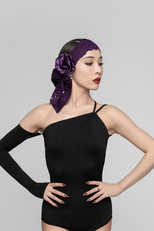 Women's off-shoulder detachable Bodysuit（Black Purple）