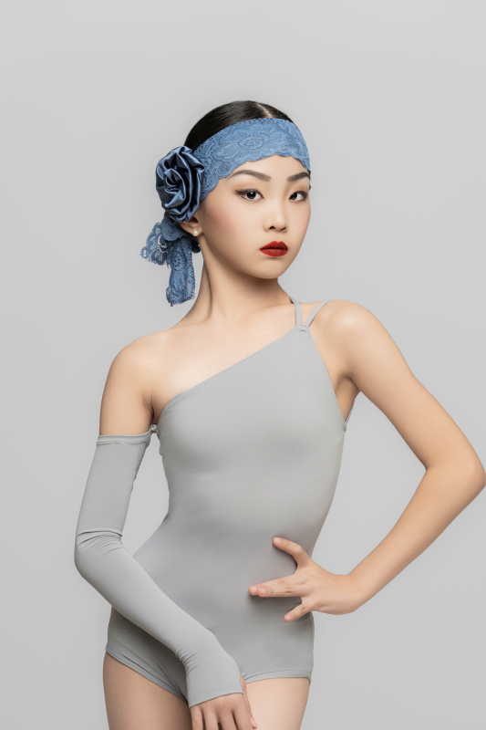 Girl's off-shoulder detachable Bodysuit（Gray Blue）