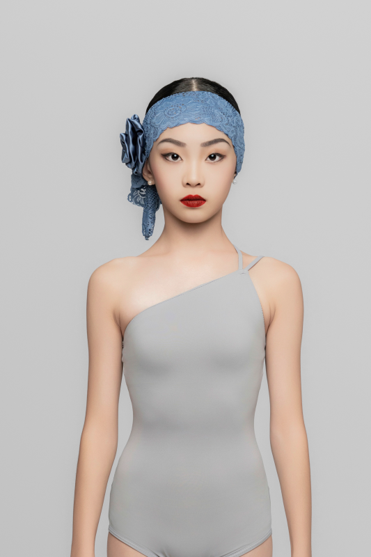 Girl's Satin Flower Hair Clip Lace Headband（Gray Blue）