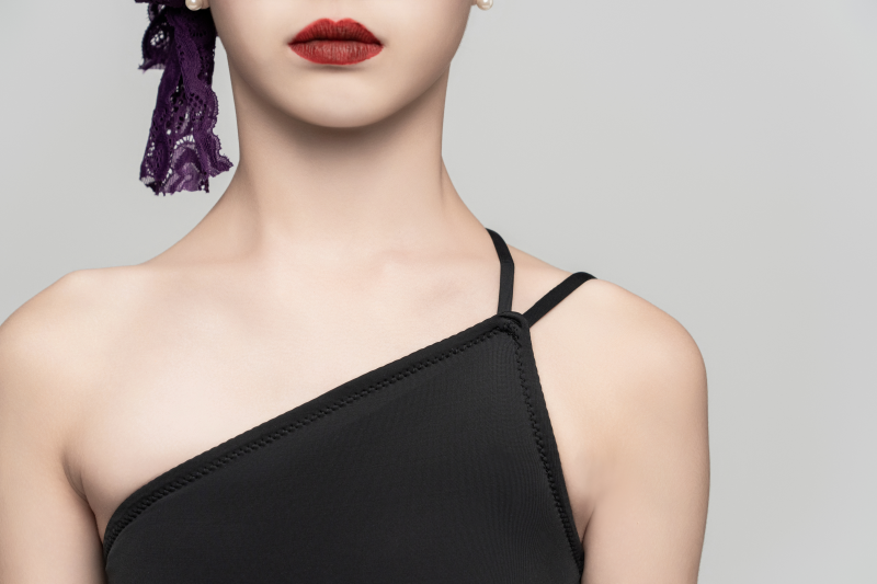 Girl's off-shoulder detachable Bodysuit（Black Purple）